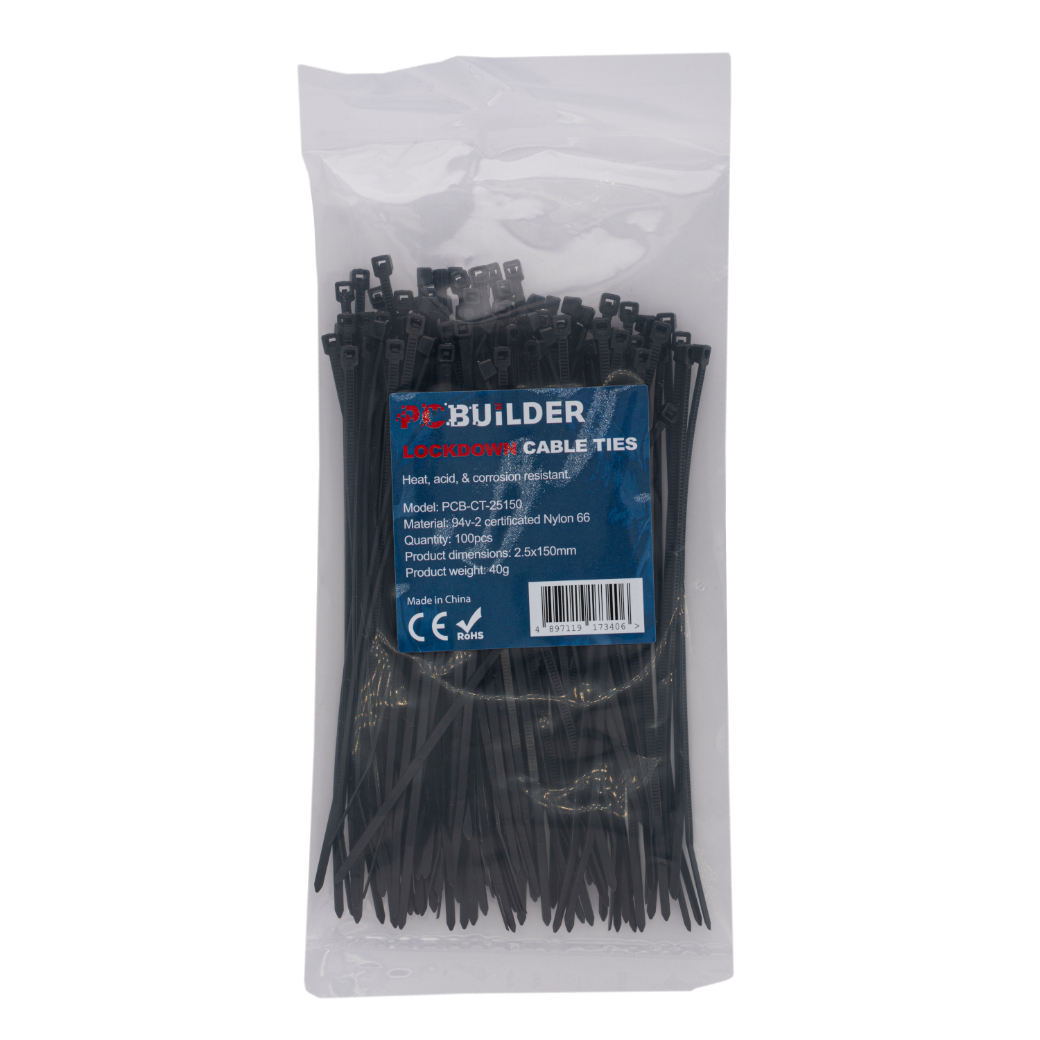 PCBuilder LOCKDOWN Cable Tie 150mmx2.5mm (100 units in a pack)